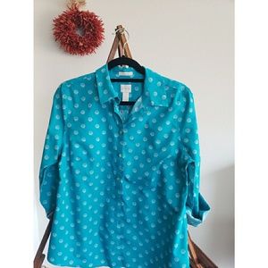 Blue 3/4 sleeve seashell button up